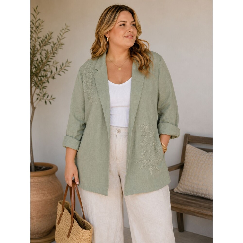 Tudor Court Olive Green Embroidered Linen Blend Jacket Blazer Women's 2X